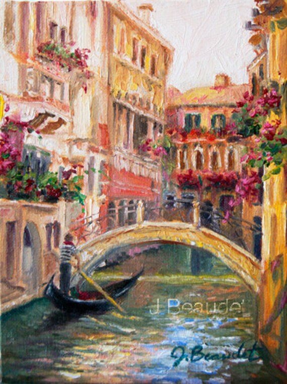 Original Oil Painting Landscape Venice Italy Romantic Oil