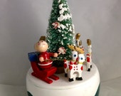 Santa With Reindeers Wooden Figurines - Christmas Carillon - Music Box
