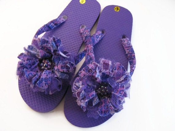 Decorated Flip Flops Purple Flower