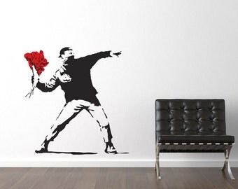 Banksy Throwing Flowers Wall Stickers