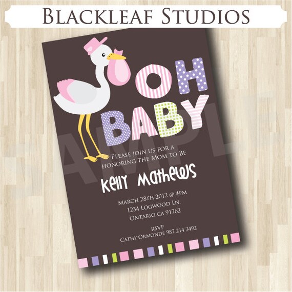 Baby Shower Invitation- Stork carrying a Baby Invitation DIY Printable ...