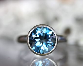 London Blue Topaz Sterling Silver Ring, Gemstone Ring, In No Nickel / Nickel Free - Made To Order