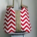 Red chevron carry on handbag with burlap
