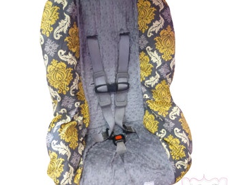 Toddler Car Seat Cover Granite Damask with Charcoal