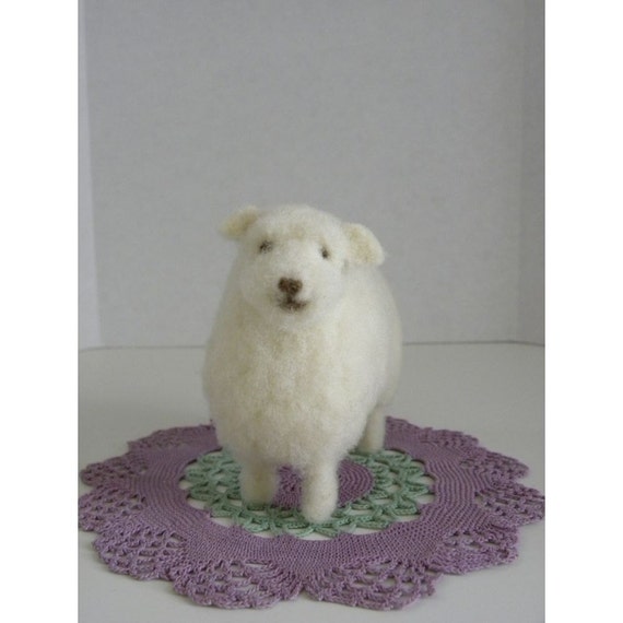 Real Babydoll Southdown Sheep Wool Needle Felt Figure Country