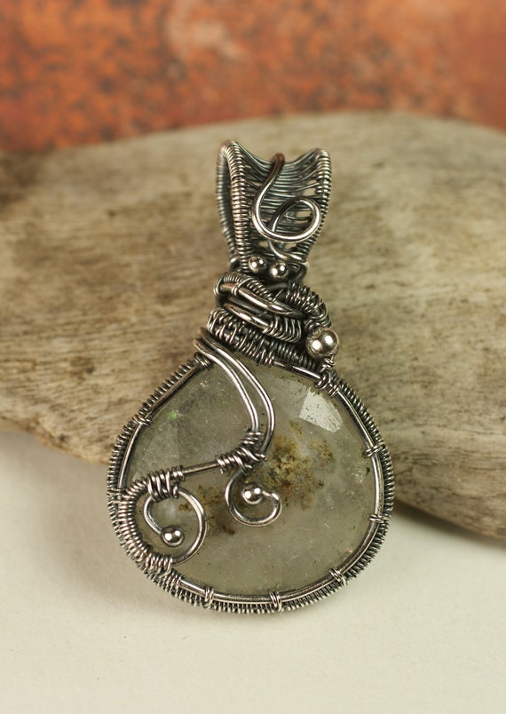 Items similar to Wire Woven Pendant with Quartz Faceted Cabochon on Etsy