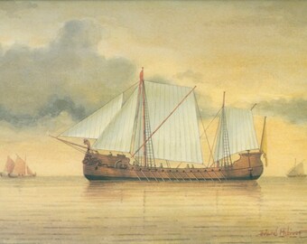 Vintage Sea Print, 1992, Medieval Fishing Boat 12, Greek Sailing Ship Print, Coastal Art Greece, Nautical Art, Aegean