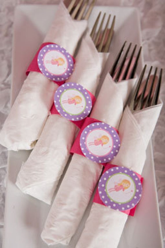Fairy Birthday Party - Napkin Rings - Silverware Wraps - Fairy Party Decorations in Pink & Purple (12) Il_570xn
