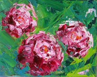 Three of a Kind, an original oil painting by Yvonne Wagner. Peonies. Peony. 8 x 10 x 3/4 inch. Savings on 3 (8 x 10") paintings of Peonies.