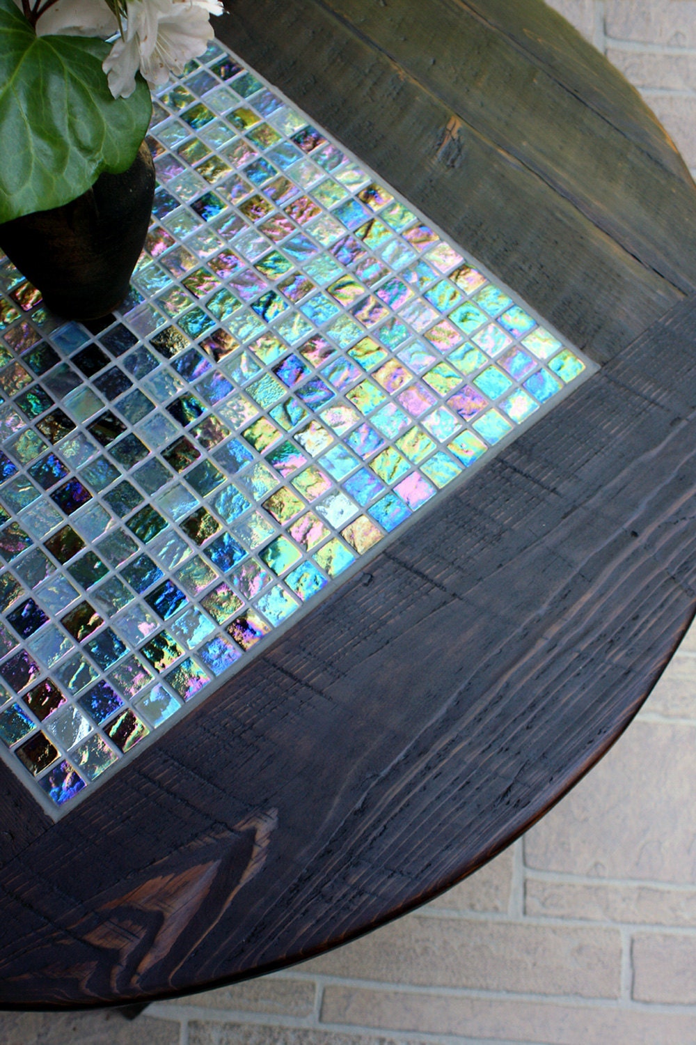 Round Coffee Table Tile Mosaic Reclaimed Wood Rustic