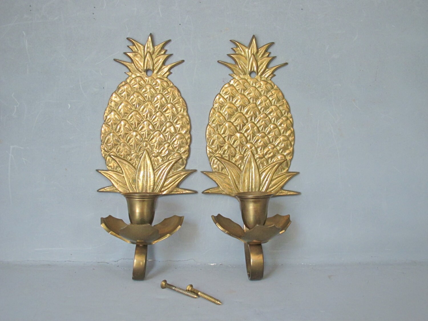 Vintage Brass Pineapple Wall Sconce Set of 2 / by MilkaCervenka