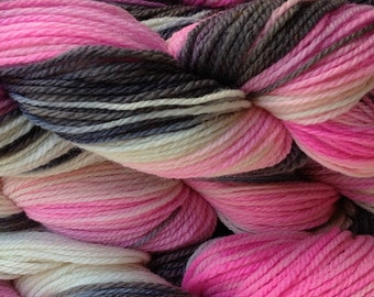 Handpainted Merino Wool Worsted Weight Yarn in Me Too Pink White Gray Black