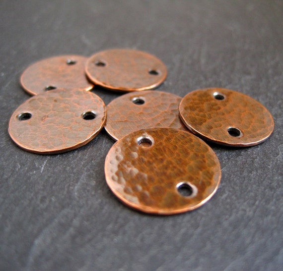 Hammered copper discs 14mm diameter set of 6 by CinnamonJewellery