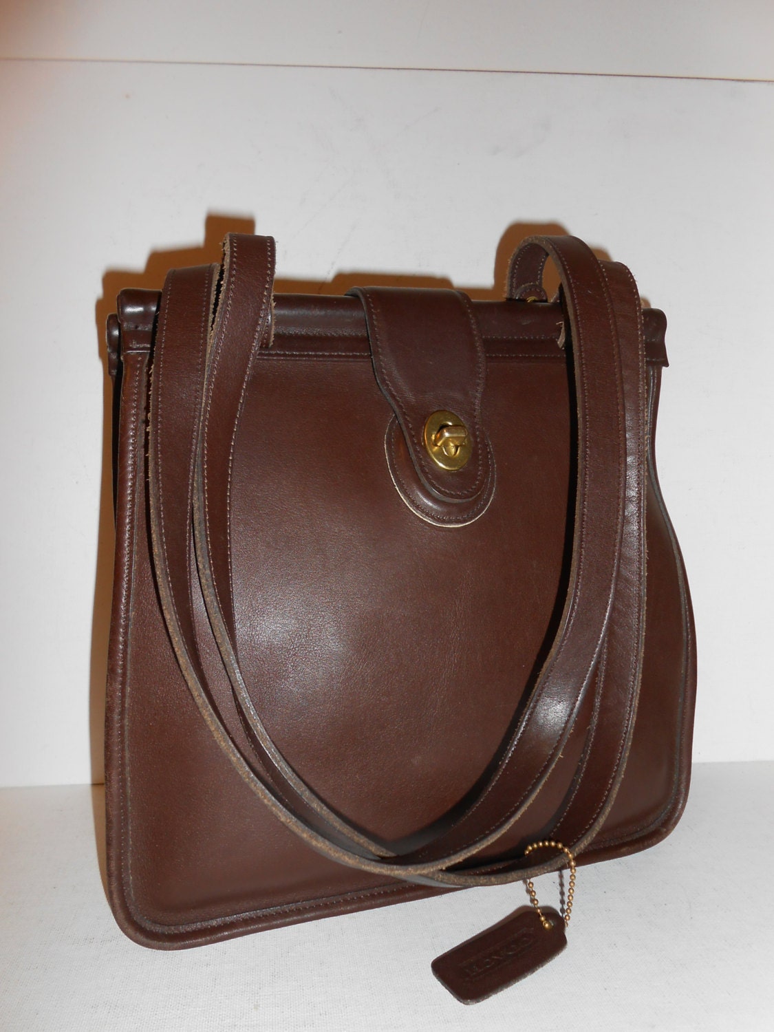 Womens Authentic Coach Dark Brown Leather Handbag with Handle