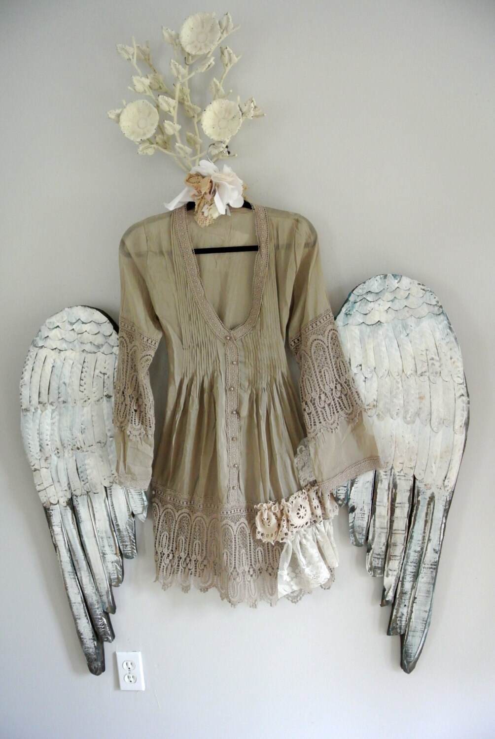 Boho dress sage green Bohemian prairie lagenlook gauze