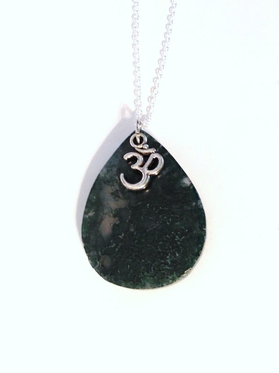 Items similar to OM Stone Charm Sterling Silver Necklace Green Blue