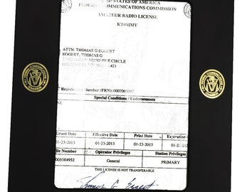 Ham Radio License Frame with your call letters, FCC logo, your name & license type