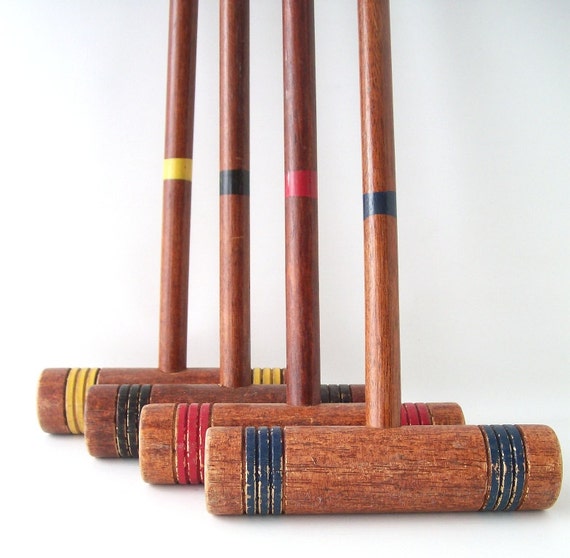 vintage croquet mallets set of 4 mid century modern retro