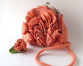 Felted handbag purse flower Orange coral rose flower