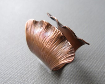 Ginkgo Ring Adjustable Hammered Copper