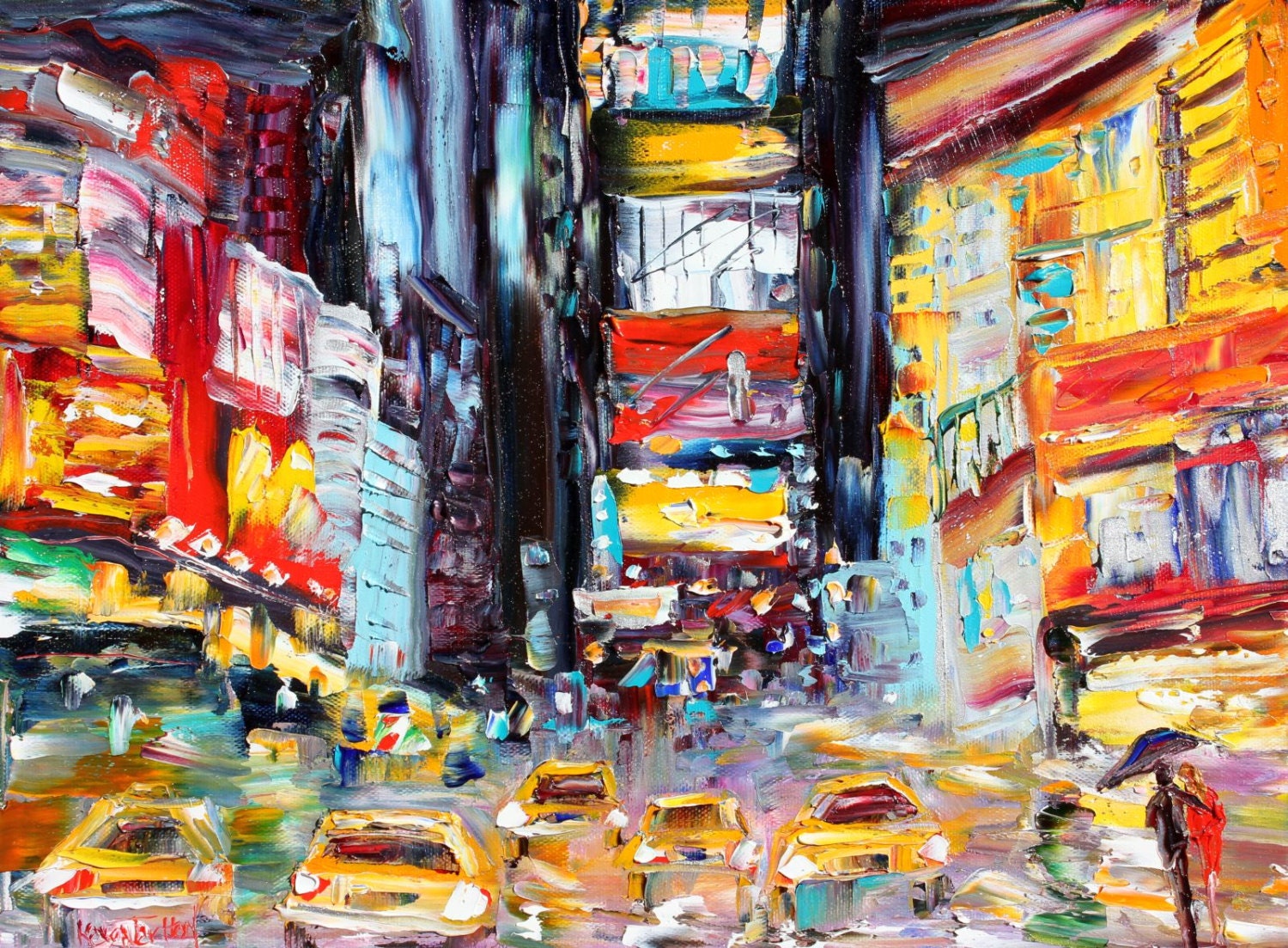 Original Oil painting Times Square New York palette knife