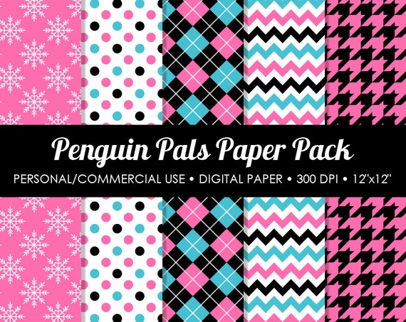 Penguin Pal (Pink) Printable Paper Pack - For Commercial or Personal Use Il_570xn