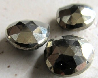 Pyrite Teardrop Beads 13mm Golden Fools Gold Faceted Heart Briolettes - 4 Pieces