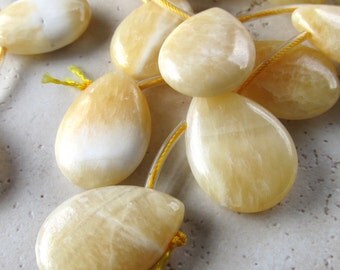 Jade Beads 30 X 22mm Natural Lemon Yellow Jade Smooth Briolettes - 4 Pieces