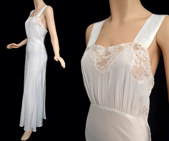 Vintage 30s 40s Ivory Nightgown // 1940s Ivory Rayon Negligee