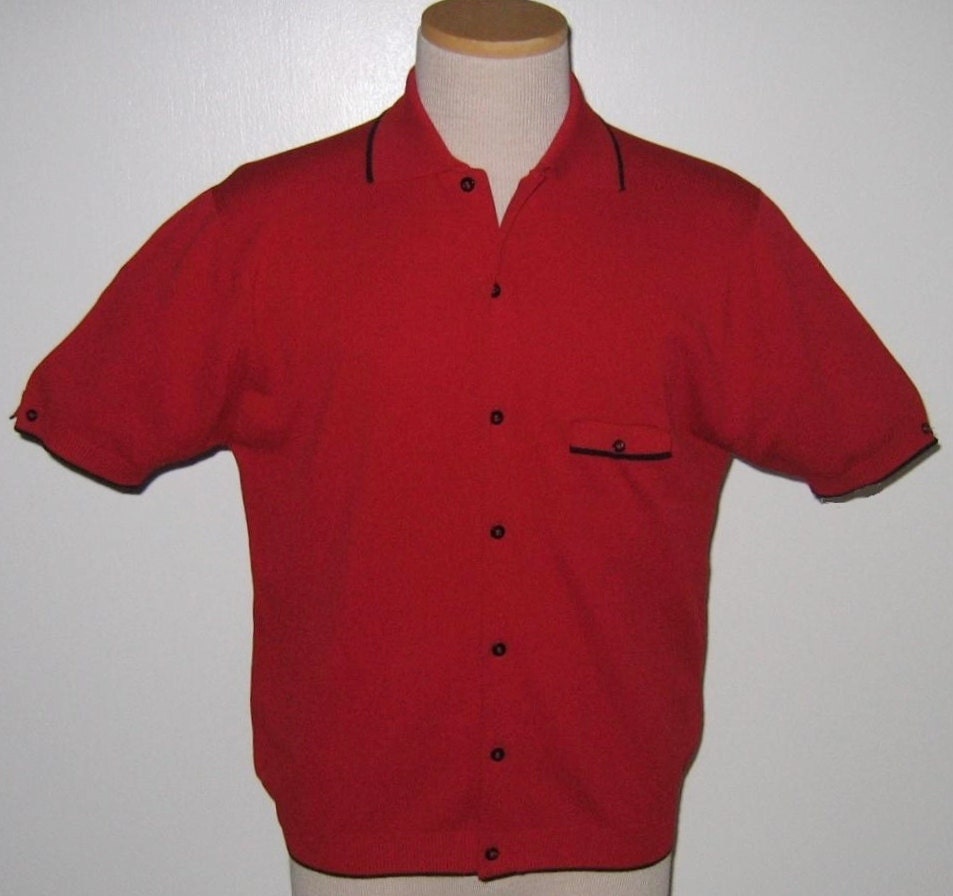 Vintage 1960s Red & Black Ban-Lon Shirt M