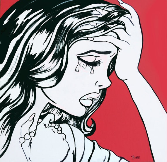 Items similar to Crying Red Original Pop Art Painting Based on Vintage ...