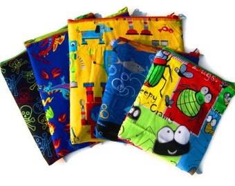 Reusable Sandwich Bags, Eco Friendly Snack Bags, Lunch Bags, SET OF 5, Custom Made to Order