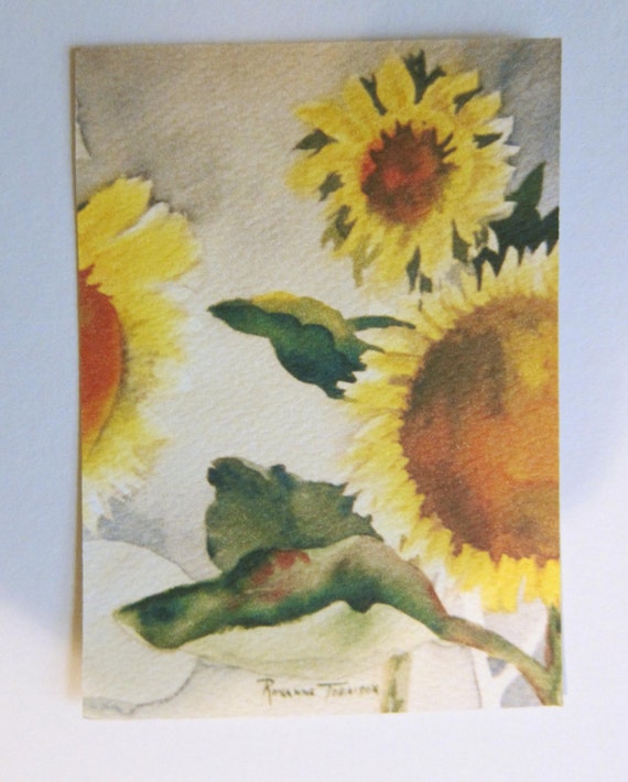 Sunflower II, watercolor print ACEO 359 WatercolorsNmore Art Card 2.5 x 3.5 Fall