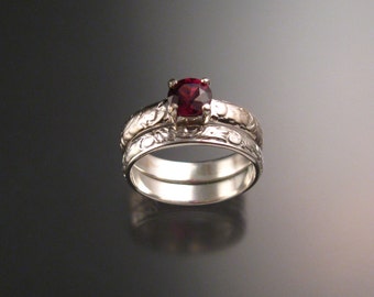 garnet wedding ring set