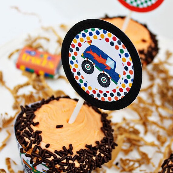 Monster Trucks Theme - Printable Party Tags - Cupake Toppers - Printable Party Favors - Monster Truck Party Printables Il_570xn