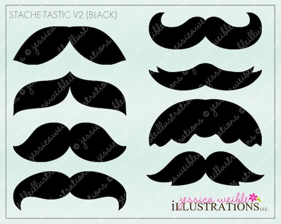 Stache-Tastic V2 Black Cute Printable Moustache Birthday Party Favors, Moustache Clipart Il_570xn