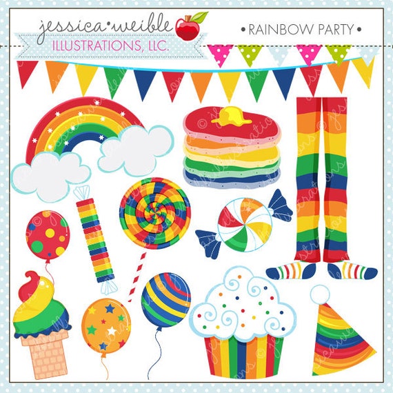 Rainbow Party Cute Digital Clipart for Commercial or Personal Use, Rainbow Clipart, Rainbow Graphics Il_570xn