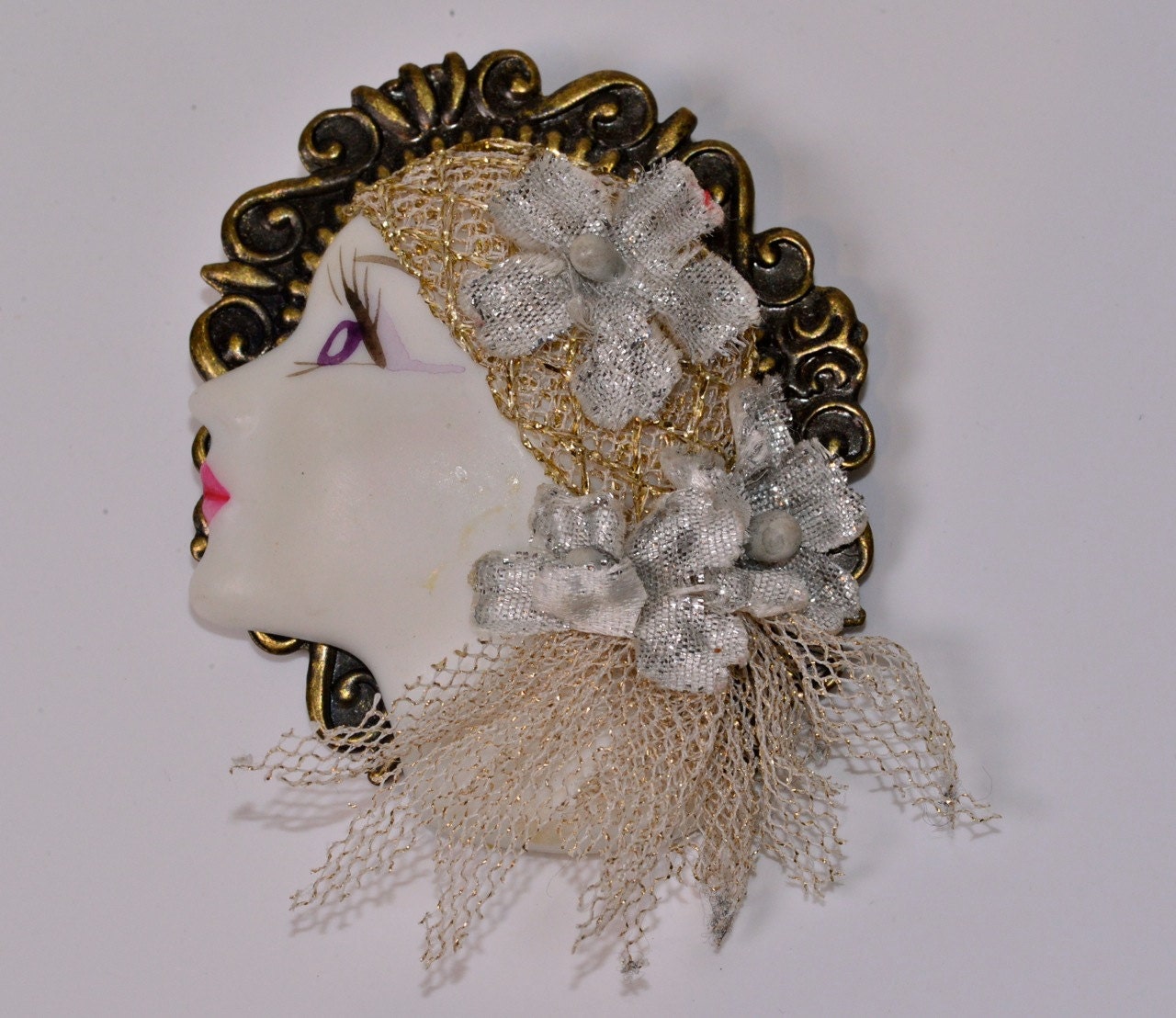 Lady Head Brooch Vintage Lady Head Pin