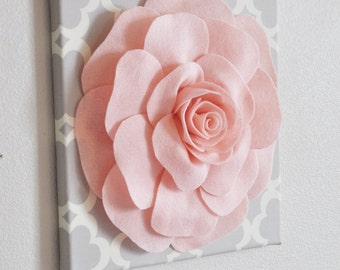 Rose Wall Hanging- Light Pink Rose on Neutral Gray Tarika 12 x12" Canvas Wall Art - Nursery Decor