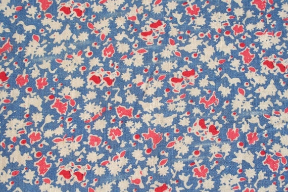 Vintage Fabric Blue Childrens Calico Fabric 30s