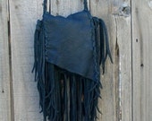 Black fringed leather crossbody bag Hobo fringed handbag Bohemian leather bag