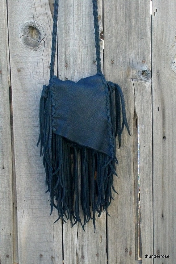 Black fringed leather crossbody bag , Hobo handbag , Bohemian leather bag , Leather handbag