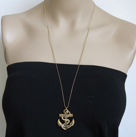 anchor necklacegold anchor necklacegold necklacelong by sohocraft