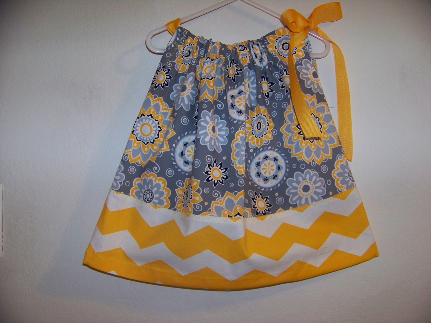 Gray and Yellow pillowcase dress available in by FunkyBabyDesigns