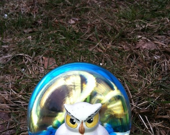vintage owl paper weight glass ball crystal bob st clair
