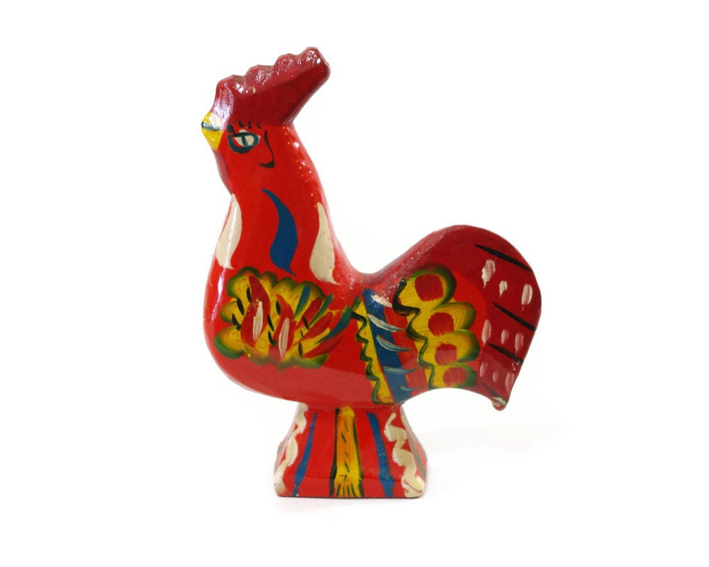 Vintage Dala Rooster Red Rooster Folk Art Sweden