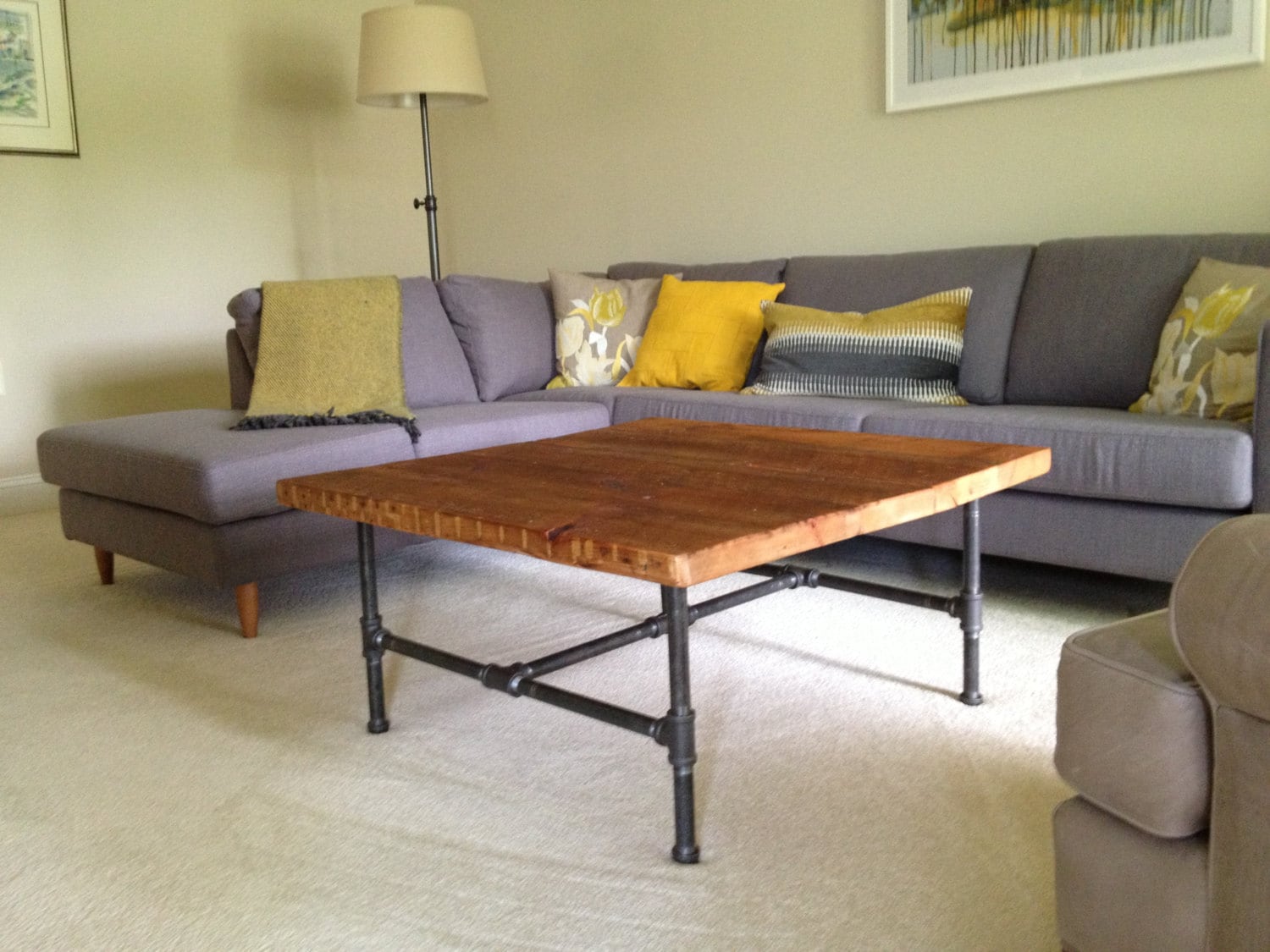 wood coffee table with steel pipe legs made of by