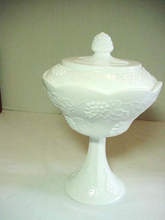 Stemmed Tall Milk Glass candy dish from the 1930s by DixieAntiques