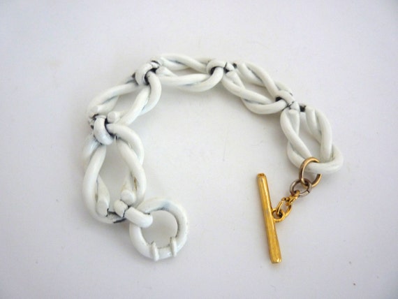 Chunky Knotted Chain Look Nautical Enameled White Bracelet Gold ...