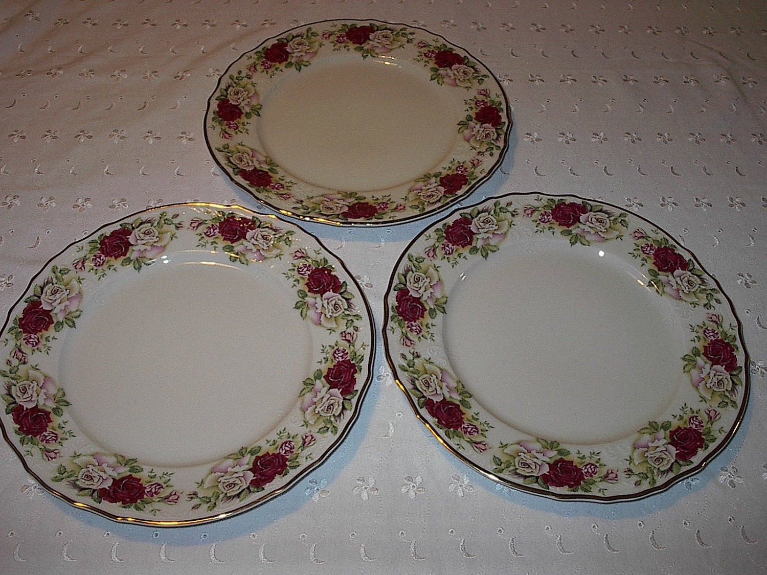 Victorian Rose Dinner Plates 3 piece set by Baum Bros Bohemian